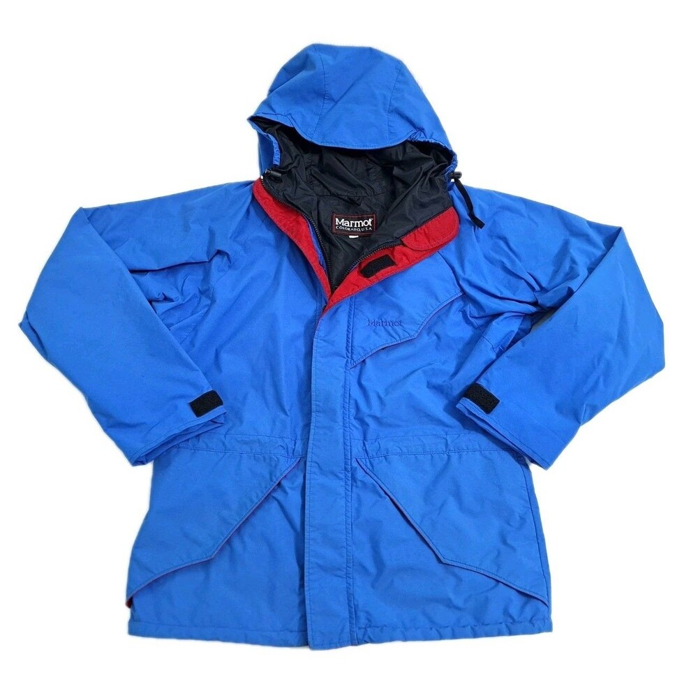 Vintage Marmot Jacket Mens Medium Blue Ski Snow Hooded Lined Goretex Zip USA